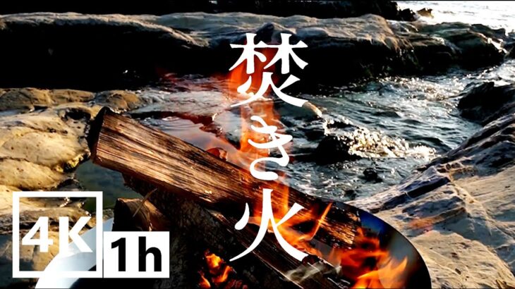 【４K/ASMR】波と焚き火の音　 The sound of bonfire　　睡眠、勉強、作業用”Pati-Pati”　睡眠、勉強、作業用 ASMR